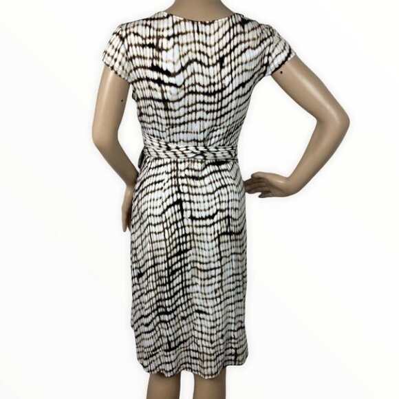 Ann Taylor Animal Print Wrap Dress Midi Belt‎ Tie Waist XS Brown White V-Neck - Picture 15 of 15